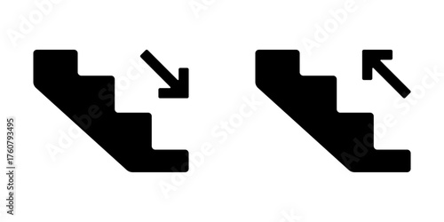 Stairs up and down pictogram. stairs sign illustration. stairs icon. black flat vector icon.