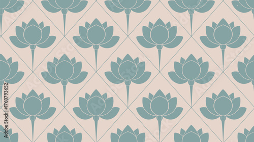 Elegant lotus flower repeat pattern with soft pastel colors, perfect for serene designs and peaceful backdrops in wellness and spa promotions