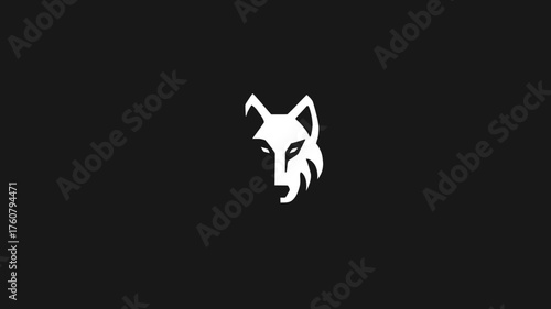 Minimalist White Wolf Head Vector Icon on Black Background. Abstract Animal Silhouette Graphic Design Element for Logo