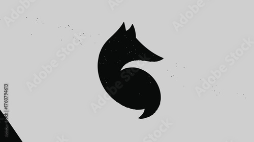 Minimalist black fox silhouette, abstract animal logo design, modern graphic illustration, simple wildlife icon on light gray background.