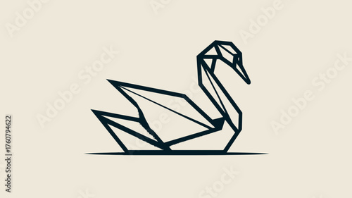 Geometric origami-style swan illustration, abstract elegant bird icon, minimalist vector graphic design element, clean polygonal wildlife art