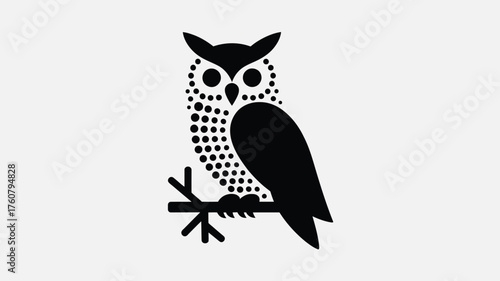 Striking owl silhouette perched on branch conveys wisdom and mystery, perfect for logos, branding, and educational designs with clean modern appeal