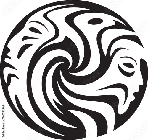 Abstract Circular Face Vector — Swirling Line Art Human Profile