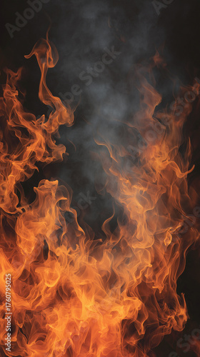 Vibrant flames dancing in the darkness, creating a dramatic and intense visual spectacle.