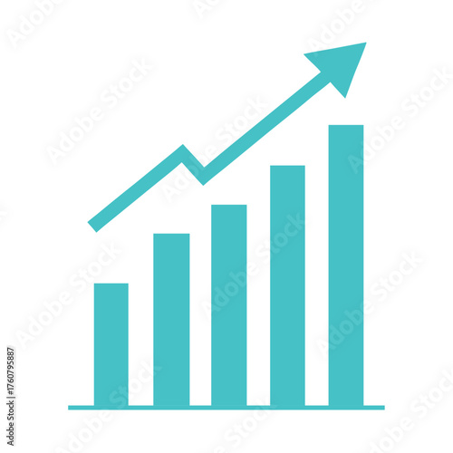 Growth Bar Chart Vector Icon, Upward Arrow Analytics, Isolated on White Background