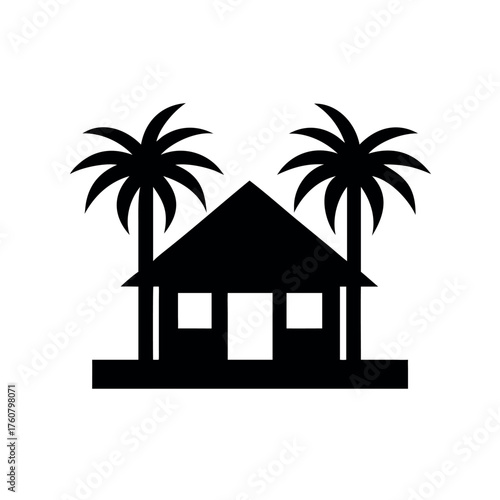 Cozy house silhouette with a spacious front porch Line Art Vector illustration