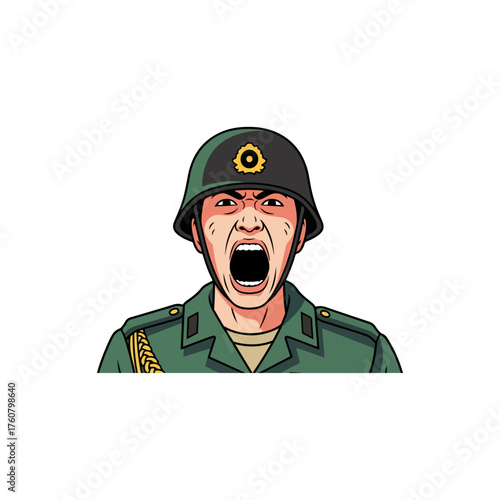 Soldier yelling with an open mouth vector illustration