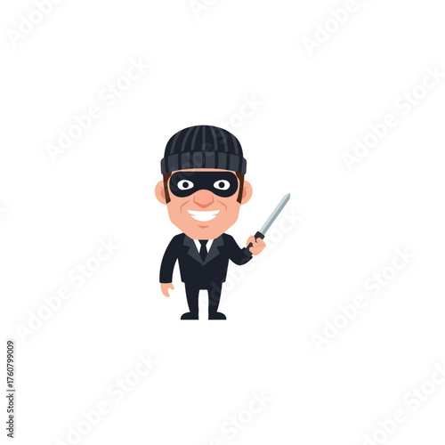 Cartoon thief character holding a knife