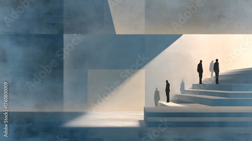 Minimalist Silhouette Figures in a Modern Architectural Setting