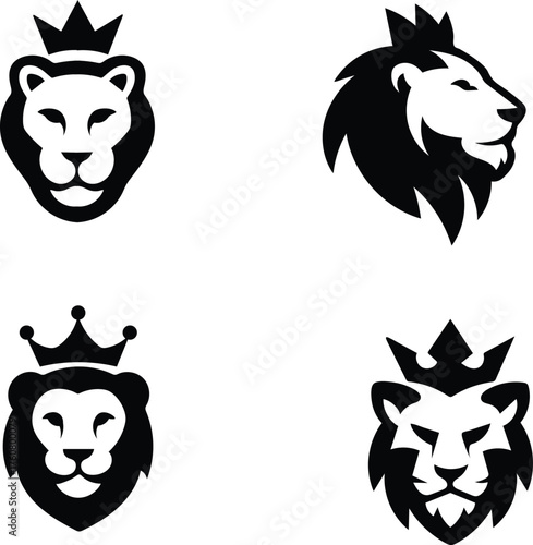 Royal Lion Head Emblem Set — Bold Black King Lion Logo Collection
