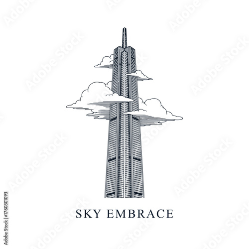 Sky Embrace Skyscraper Clouds Vector Illustration