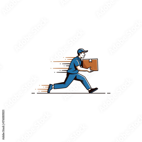 Fast delivery man running with a package for quick shipping service.