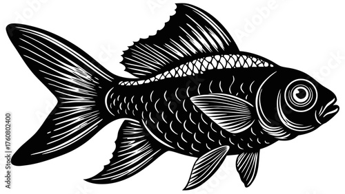 Cute Cartoon Goldfish Outline - Aquatic Pet and Marine Life Drawing