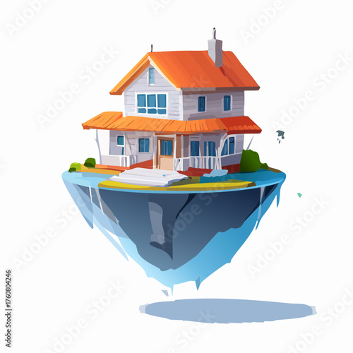 Surreales schwebendes Haus