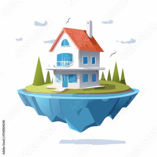 Surreales schwebendes Haus