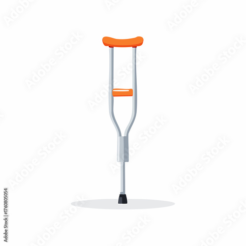An illustration of a crutch standing upright on a flat surface viewed from the side