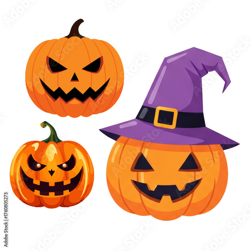 Set of Three Halloween Jack-o'-Lanterns