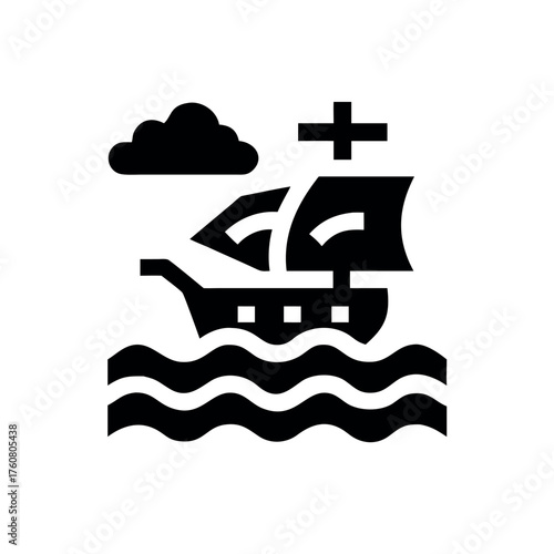 Dynamic ship illustration gliding over ocean swells Line Art Vector illustration