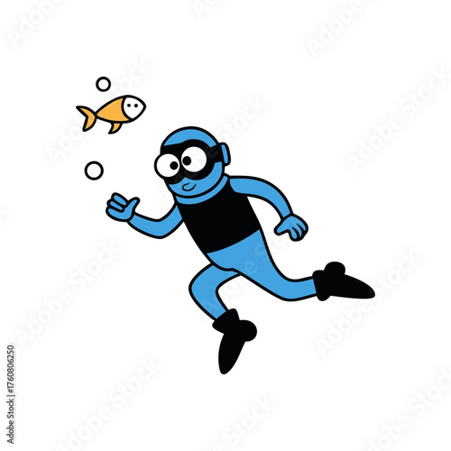 funny comedy face scuba diver cartoon character  