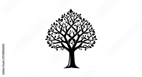 Black silhouette of a stylized tree with many leaves