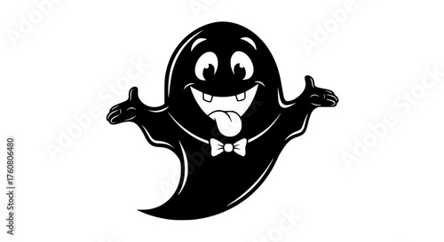 Happy Ghost Character with Bow Tie and Thumbs Up