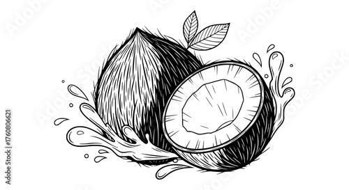 Fresh Coconut Water Splash Tropical Fruit Nature