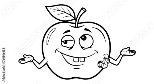 A Cheeky Apple Character with a Worm Escaping