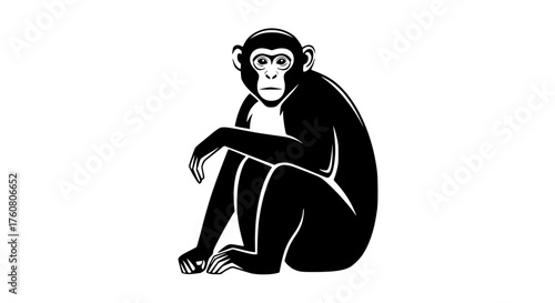 Illustration of a Black Sitting Monkey on a White Background
