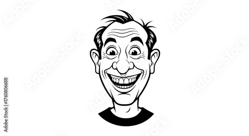 Cartoon man with a big grin and wide eyes smiling