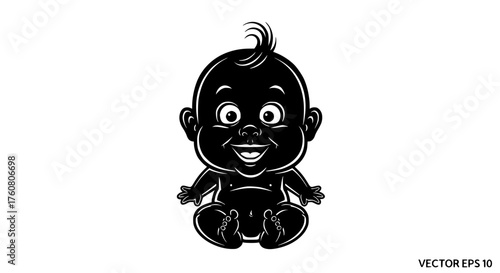 Smiling Black Baby Cartoon Character Sitting Upright