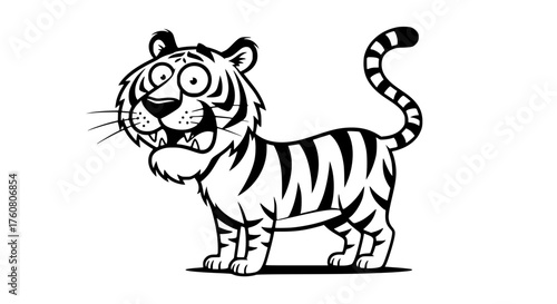 Funny Cartoon Tiger With Big Eyes And Open Mouth