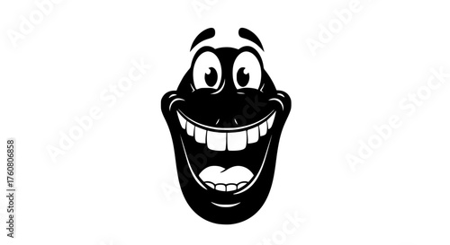 Joyful cartoon face with wide open mouth laughing uncontrollably
