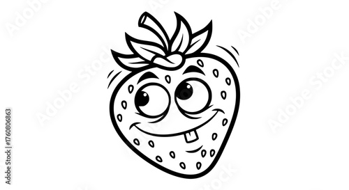 Funny Cartoon Strawberry Character with Big Googly Eyes and a Silly Grin
