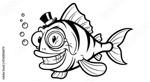Dapper Fish Character Wearing Monocle and Top Hat