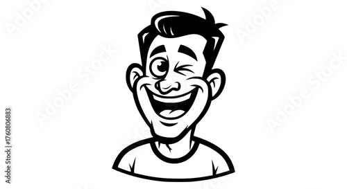 Man With Happy Expression Laughing With One Eye Closed