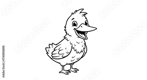Happy Cartoon Duckling Standing and Smiling Joyfully