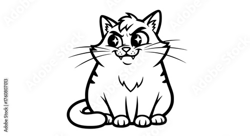 An illustration of a mischievous cartoon cat looking directly at the viewer