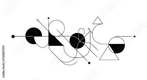 Abstract Geometric Composition With Circles Triangles Lines and Dots