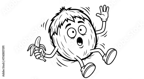 Frightened Coconut Falls While Holding a Banana