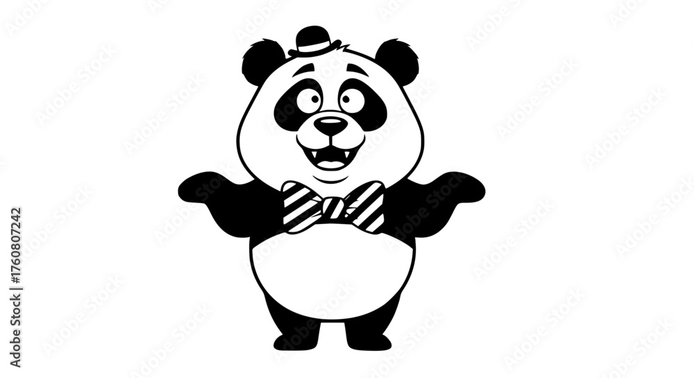 Naklejka premium Cheerful Cartoon Panda Wearing Hat and Bow Tie