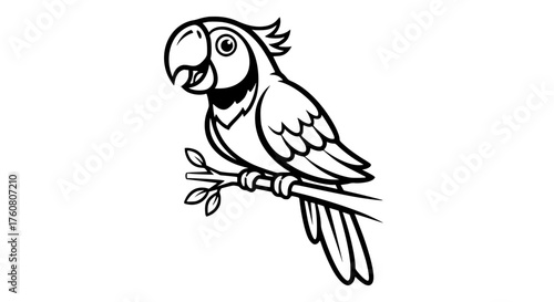 Happy cartoon parrot perched on a branch