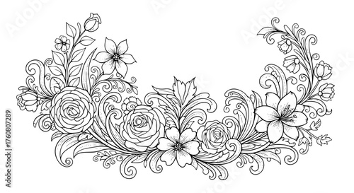 Ornate Floral Wreath Decorative Element Design