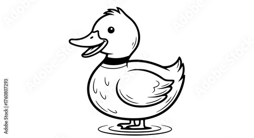 Cute cartoon duckling in black and white illustration for children