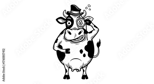 Whimsical Cow Wearing a Top Hat and Monocle