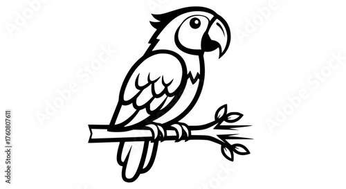 Cartoon Parrot Perched on a Tree Branch