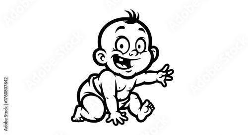 Happy Baby Crawling and Waving Hello