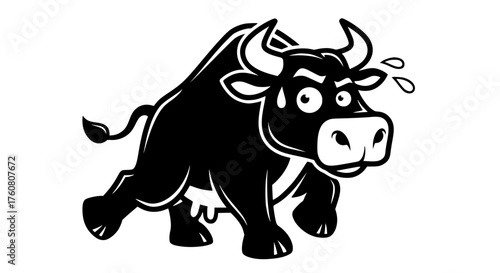 Aggressive Cartoon Bull Running Fast with Sweating Face