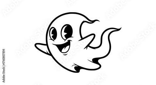 Cute cartoon ghost character with a friendly smile waving hello