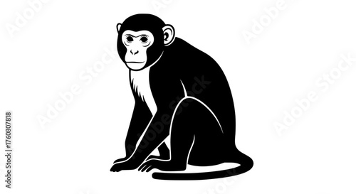 Illustration of a Sitting Monkey in Black and White