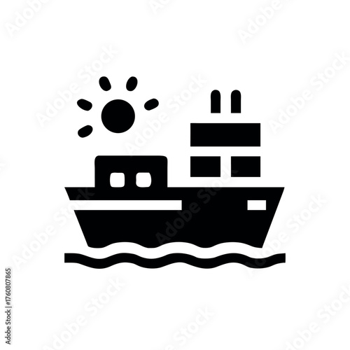 Classic cargo vessel with large containers at sea Line Art Vector illustration